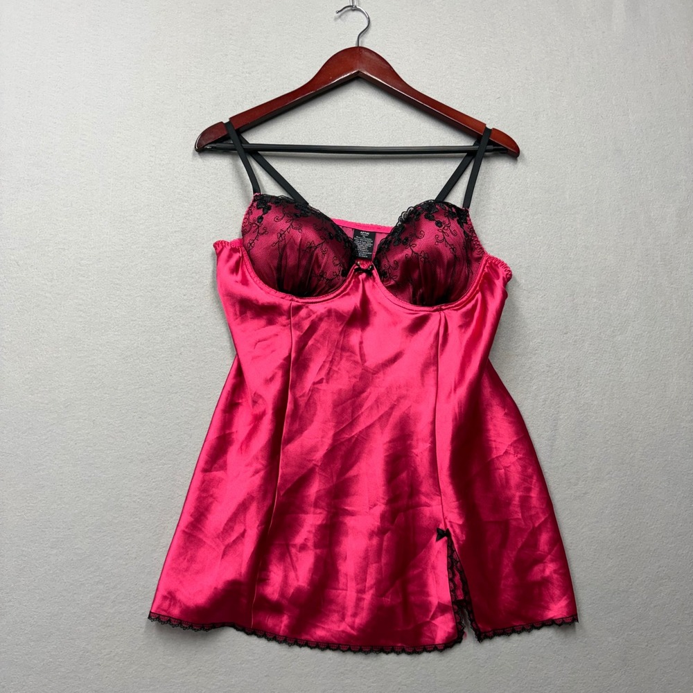 Apt. 9 Intimates Nightgown Women XL Pink Black Lace Underwire Satin Y2K Chemise